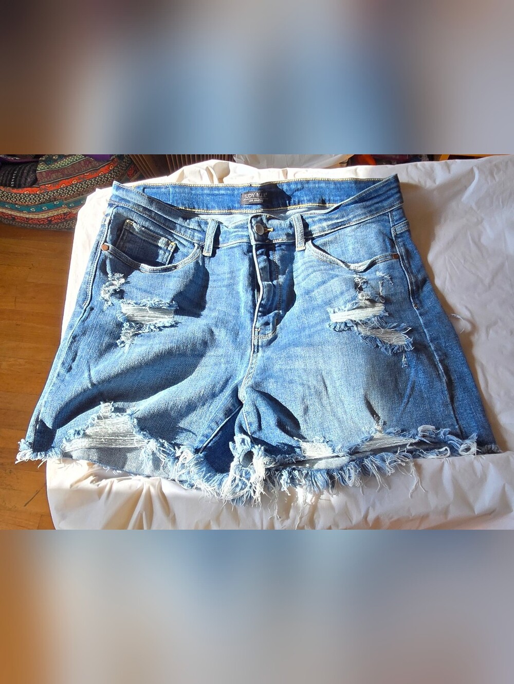 Judy Blue Light Blue Distressed Frayed Hem Denim Shorts